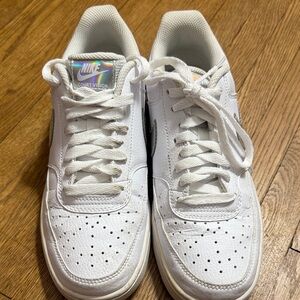 Nike Court Vision White Sneakers with Silver Logo